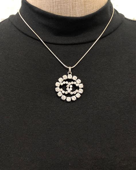 chanel pendant necklace silver|authentic Chanel necklace for sale.